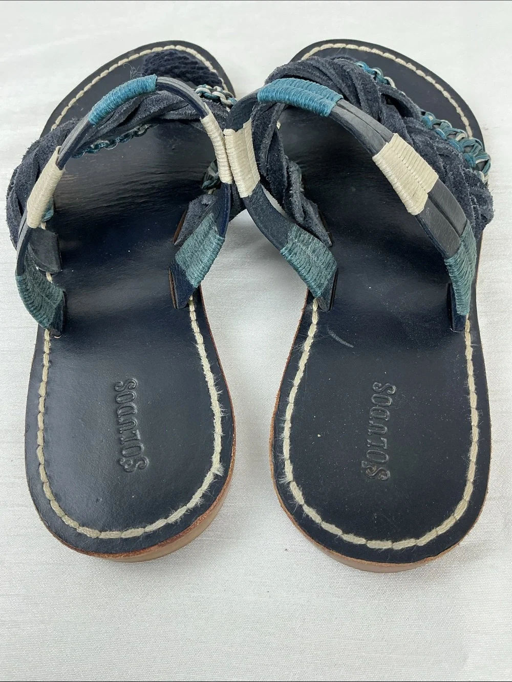 Anthropologie Soludos Braided Sandals Size 6 Blue Toe Ring Boho